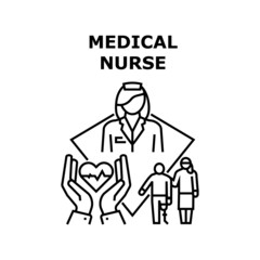 Medical nurse health team. Doctor hospital care. Medical professional clinic. Medic staff support vector concept black illustration