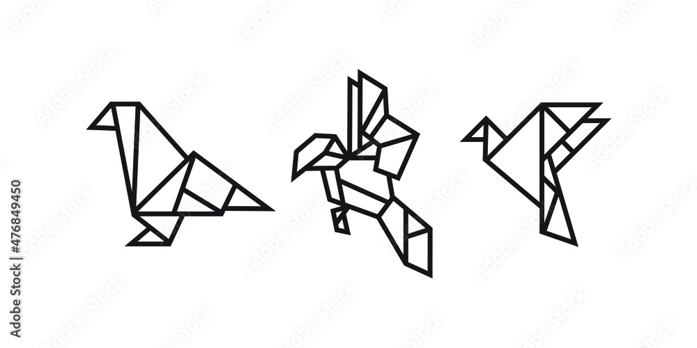 Wall mural origami style illustration of birds. abstract geometric outline drawing for icon, logo, element, etc