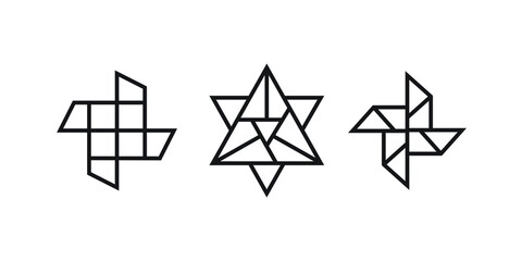 origami style illustration of pinwheels. abstract geometric outline drawing for icon, logo, element, etc. uncolored vector element design. © freeject.net