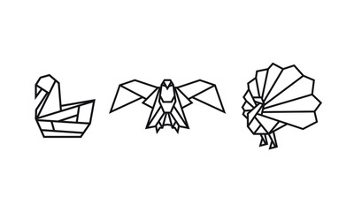 origami style illustration of birds. abstract geometric outline drawing for icon, logo, element, etc. uncolored vector element design.