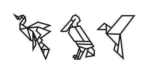 origami style illustration of birds. abstract geometric outline drawing for icon, logo, element, etc. uncolored vector element design.