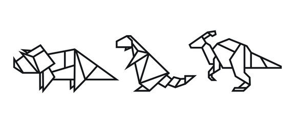 origami style illustration of dinosaurs. abstract geometric outline drawing for icon, logo, element, etc. uncolored vector element design.