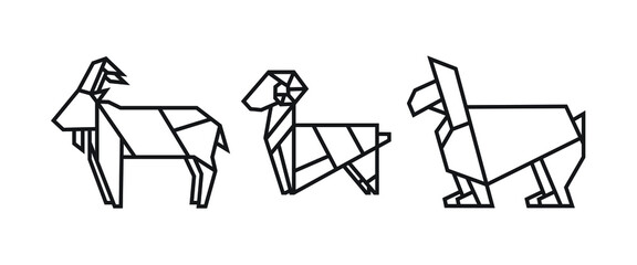 origami style illustration of goats. abstract geometric outline drawing for icon, logo, element, etc. uncolored vector element design.
