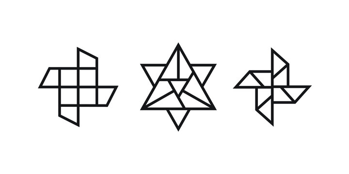 origami style illustration of pinwheels. abstract geometric outline drawing for icon, logo, element, etc. uncolored vector element design.