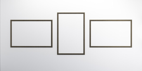 Photo frames isolated on the white wall, Creative mood board mockup template in living room interior, realistic square black frames mockup, vector set. empty framing for your design.3d rendering