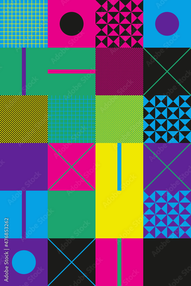 Aufkleber neon colored pattern design composition of abstract vector geometric figures