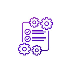 check list with gears, project execution line icon
