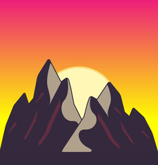 Sunrise over mountains vector flat icon. Isolated sunrise, sunlight emoji illustration