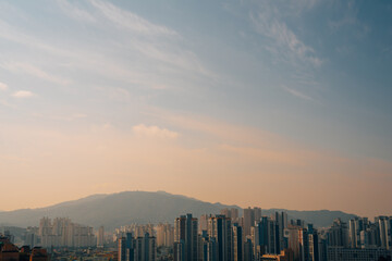 Panoramic view of Daejeon city with sunset sky in Korea