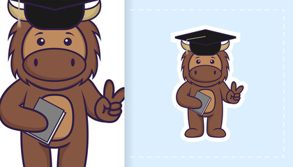 Cute bull mascot character. Can be used on stickers, patches, textiles, paper, cloth and others.