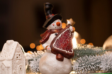 snowman with christmas decoration. Decor. Gift. 