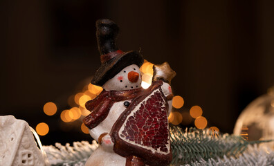 snowman with christmas decoration. Decoration. Christmas toy. Gift. 