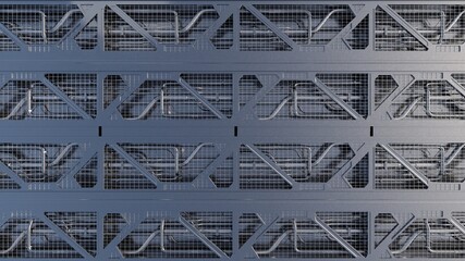 Steel passageway sci-fi control room 3D rendering industrial wallpaper backgrounds