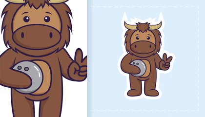 Muurstickers Aap Cute bull mascot character. Can be used on stickers, patches, textiles, paper, cloth and others.