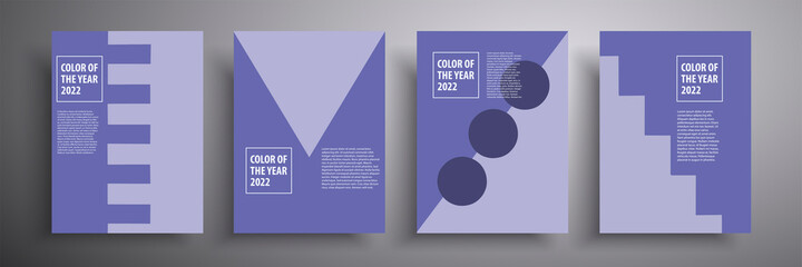 Graphics of contemporary art. Abstract covers set, cover minimal design. The colors of 2022 are very peri. Perfect for posters, covers or banners.