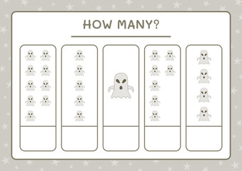 How many Ghost, game for children. Vector illustration, printable worksheet