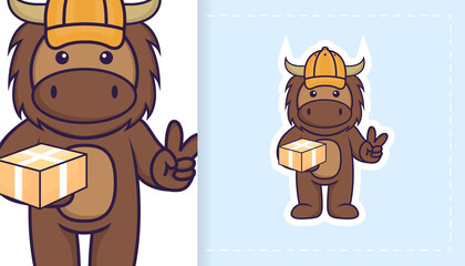 Fototapeta premium Cute bull mascot character. Can be used on stickers, patches, textiles, paper, cloth and others.