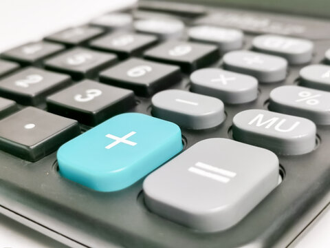 Close up calculator keypad isolated on white background.