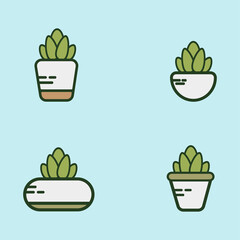 vector set of plants with stacked leaves in a pot