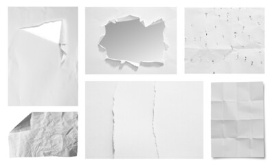 Collection of torn paper isolated on white background.