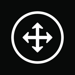 Arrows in four directions. Four side arrow icon. Arrow icon illustration vector sign symbol for your project. Flat design style. Vector illustration in circle isolated on black background
