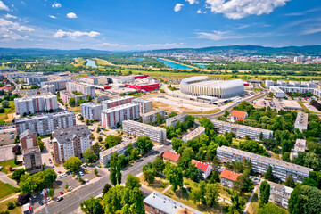 Zagreb. Aerial view of Novi Zagreb and Arena sports hall