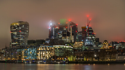 city skyline at night, London