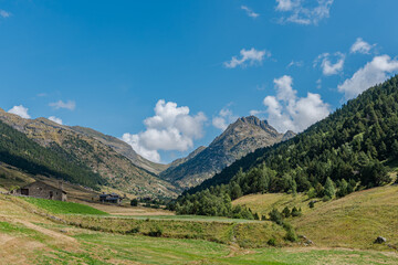 Picturesque landscape in the mountains (Vall d'Incles, Andorra) - obrazy, fototapety, plakaty