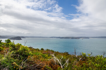 Beautiful cloudy sky with dark blue ocean view at Bondi bay, Sydney, Australia.