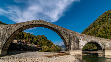 Ponte del Diavolo or Maddalena, Lucca, Italy, on a sunny day