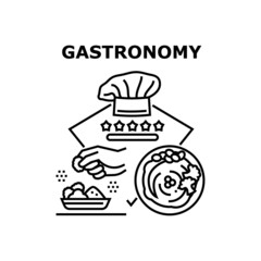 Gastronomy Food cook. Kitchen background. Restaurant cuisine. Buffet cooking. gastronomy vector concept black illustration