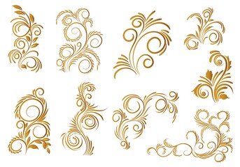 Fototapeta premium Beautiful artistic golden decorative floral set design