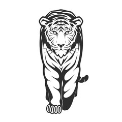 Vector tiger straight face and body silhouette design for logo, emblem, tattoo, sticker, t-shirt. Isolated on white background. Happy new year 2022. Year of tiger.