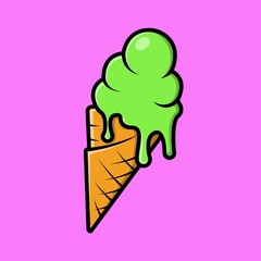 Ice Cream Cone Cartoon Vector Icon Illustration. Sweet Food Icon Concept Isolated Premium Vector. Flat Cartoon Style