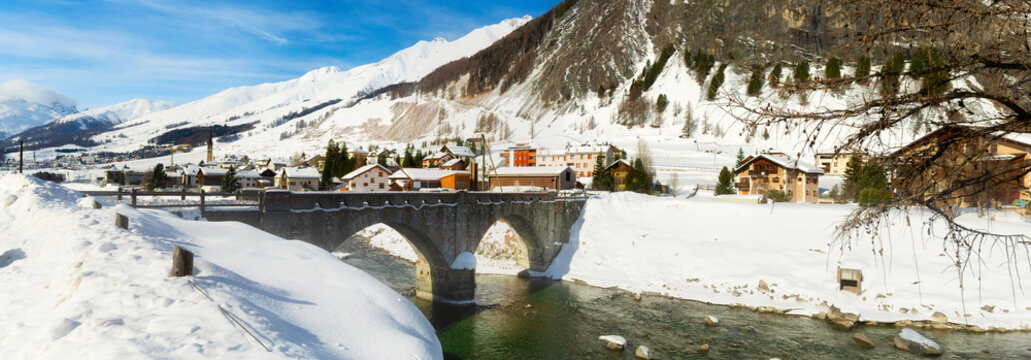 Zuoz near St. Moritz is a beautiful village in the winter sports area of the Swiss canton of Grisons, Switzerland