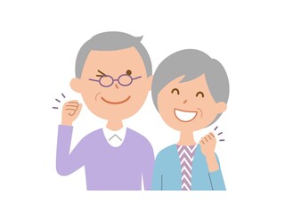 ガッツポーズをする、シニア夫婦