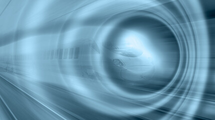 High speed train runs on rail tracks - Train in motion