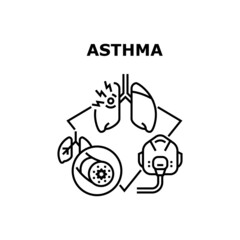 Astma allergy. bronchial disease. respiratory patient. medicine inhaler. allergic pain treatment astma vector concept black illustration