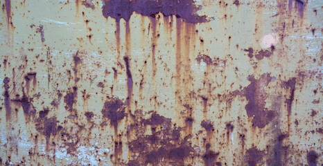 The texture of old rusty metal. Spots and streaks of rust on the light metal surface. Metal rusty...