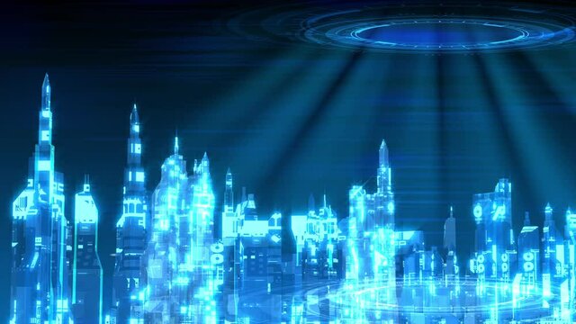 technologic blue metaverse background with free place on left
