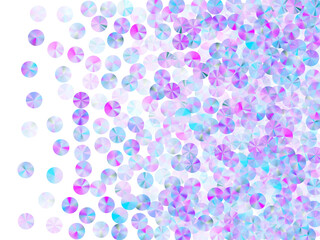 Purple sequins confetti scatter vector illustration. Bright shining paillette elements holiday glitter flatlay. Birthday confetti placer flickering background.