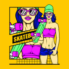 skateboard girl illustration