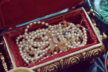 Moroccan bride jewelry in a copper box. Moroccan wedding gifts