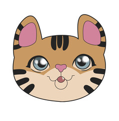 cute smiling little tiger cub face with stripes with gray big eyes
