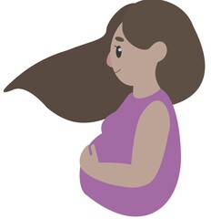 pregnant happy woman smiling and stroking belly