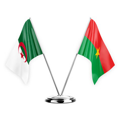 Two table flags isolated on white background 3d illustration, algeria and burkina faso