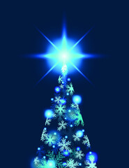 Blue Christmas tree light stars bokeh 