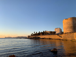 View of seafront bastions in Alghero, Sardinia, Italy