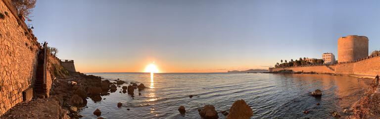 View of seafront bastions in Alghero, Sardinia, Italy