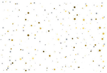 Christmas drawing with gold and silver stars. Silver and gold  star Celebration Confetti.